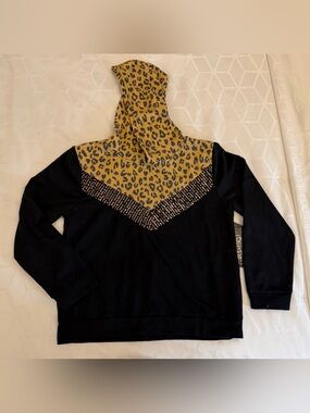 Girls First Leopard Print Hooded Top in Mustard and Black